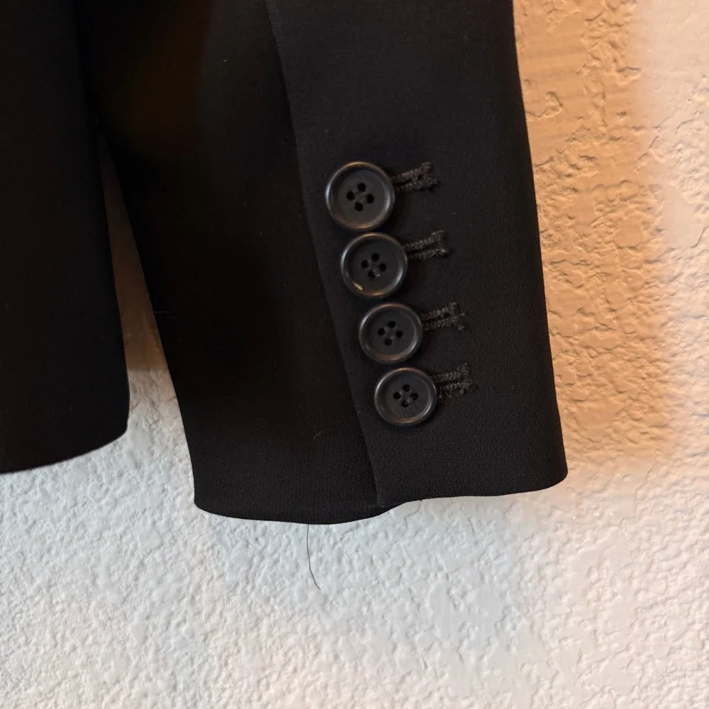 Theory Admiral Crepe Blazer Womens 2 Black Single Button Peak Lapel Tailored